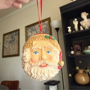 Vintage Classic Santa Face Holiday Ornament Trinket Box 1994 - Red and White